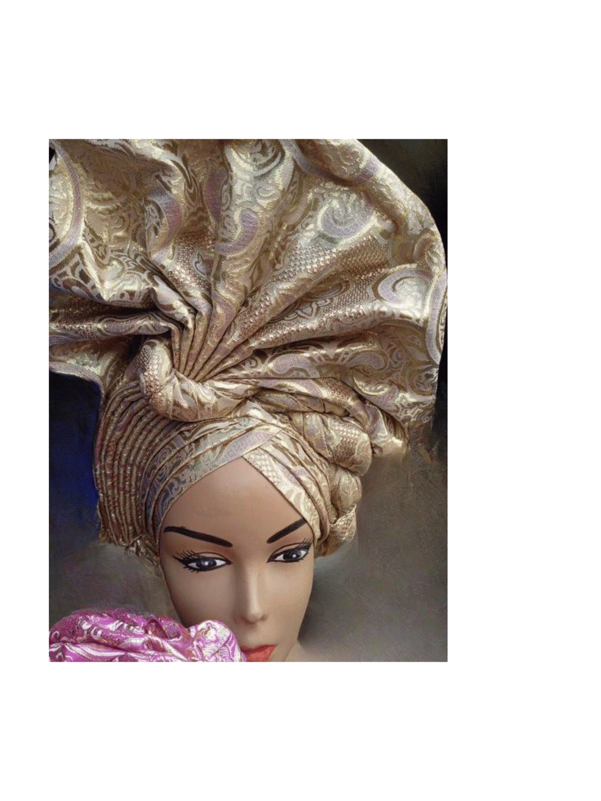 Nigerian auto-Gele with silver glittery headtie, stylish traditional headwrap by BENTIX, featuring intricate design and shimmering silver accents.
