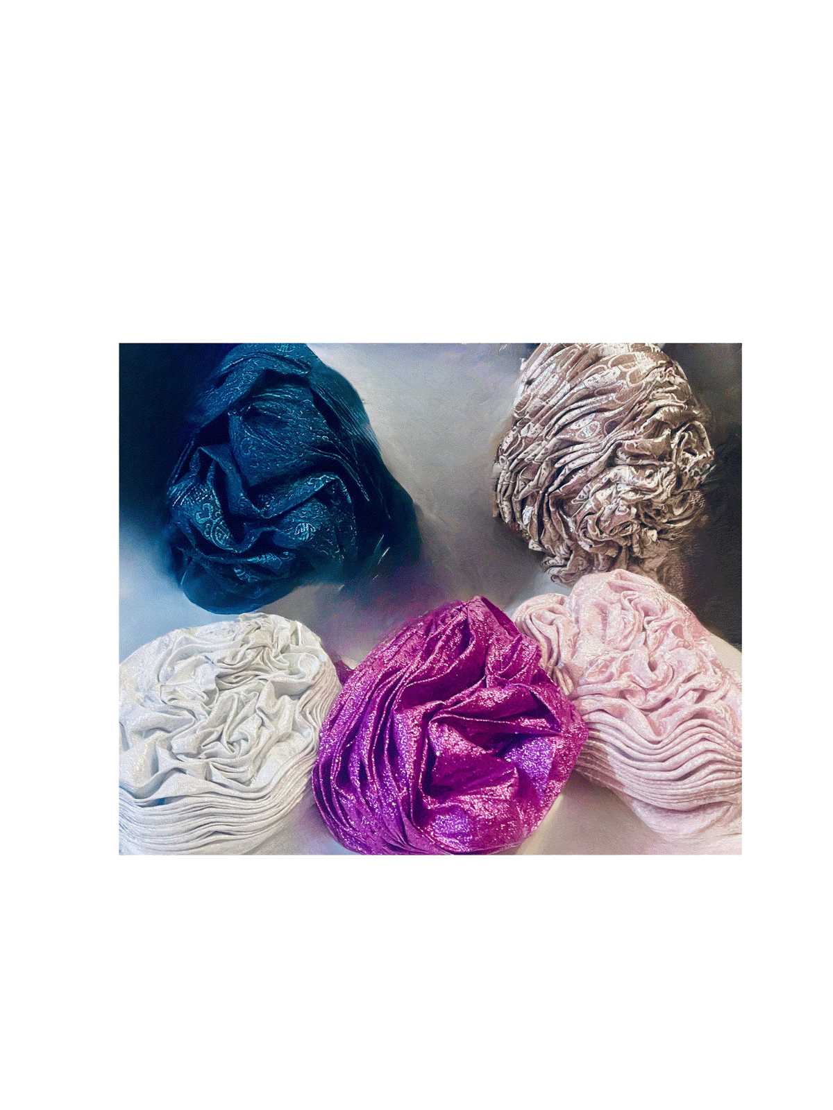 Close-up of Bentix headties showing colorful, stylish headwear made of soft fabric, perfect for casual wear or fashion accessories.