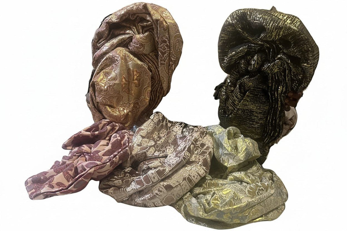 Nigerian auto-Gele headtie with silver glitter, stylish traditional Nigerian bridal or festive headwrap, by BENTIX.