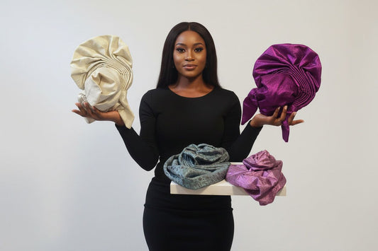 Nigerian auto-Gele side fan style headwrap by BENTIX, showcasing vibrant fabric and intricate tying design for traditional occasions.