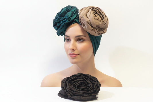 BENTIX Nigerian flower turban wear featuring vibrant fabric and traditional design, styled for elegant cultural occasions.