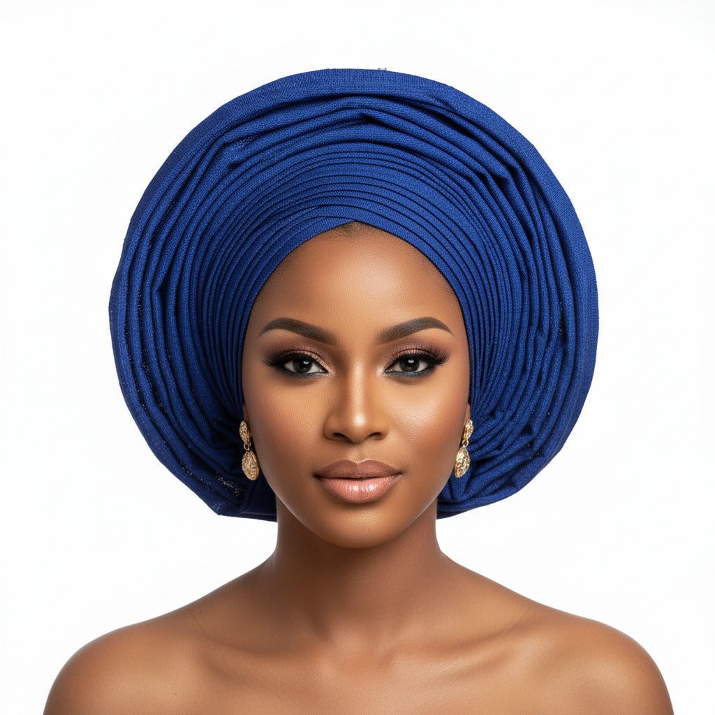 Nigerian long net and cap headtie by Bentix, colorful traditional headwrap and head covering for cultural attire.