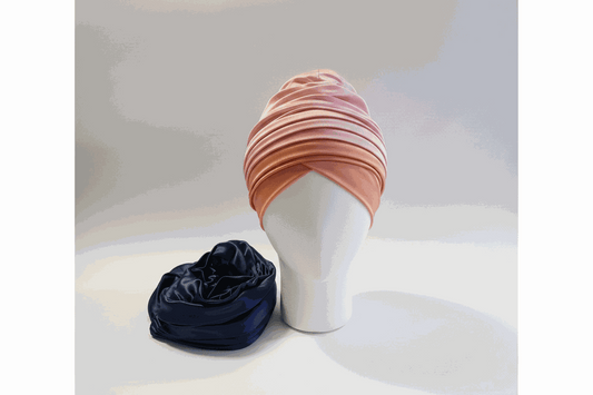 Nigerian pink and blue turban wear by BENTIX featuring vibrant fabric and traditional headwrap style.