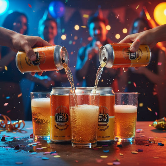 Six cans of BENTIX TRI-3 Malt Drink Ginger, a refreshing malt beverage with ginger flavor in a 6-pack.