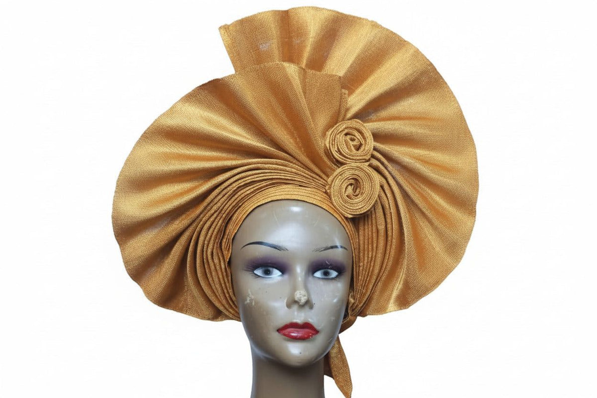 Colorful Nigerian Auto-Fan Aso-Oke headtie by BENTIX featuring intricate woven patterns and vibrant traditional design.